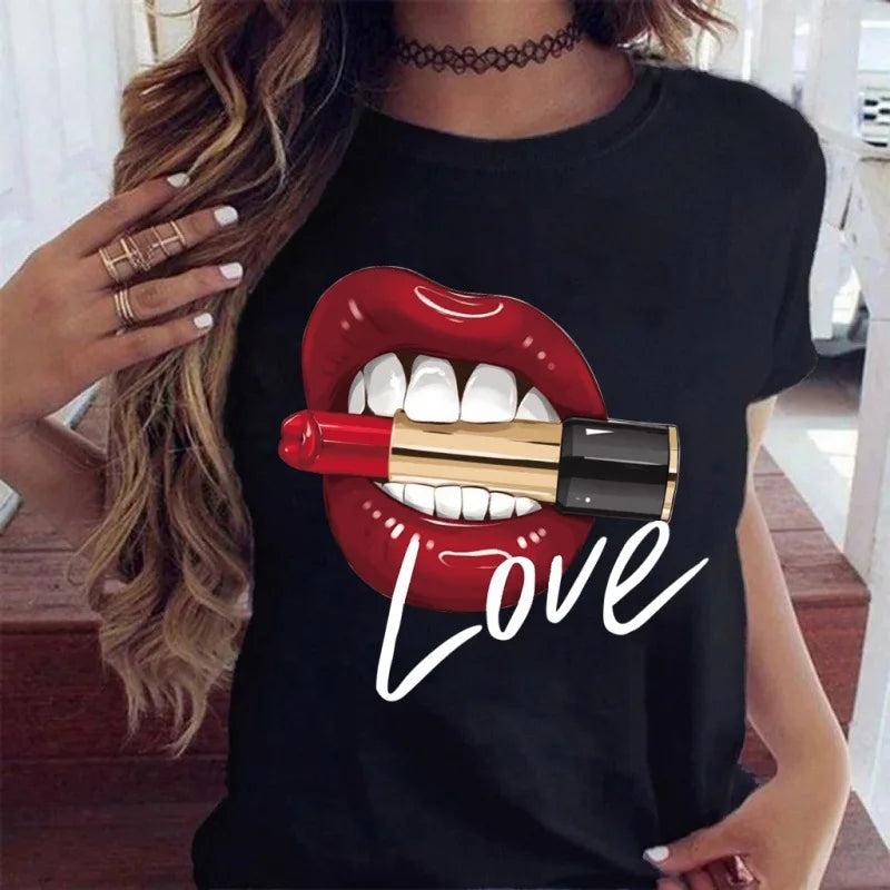 T-Shirt Women'S Short Sleeve Boutique Lip Custom Tshirt Printing Graphic T Shirts ew25 724GoShop