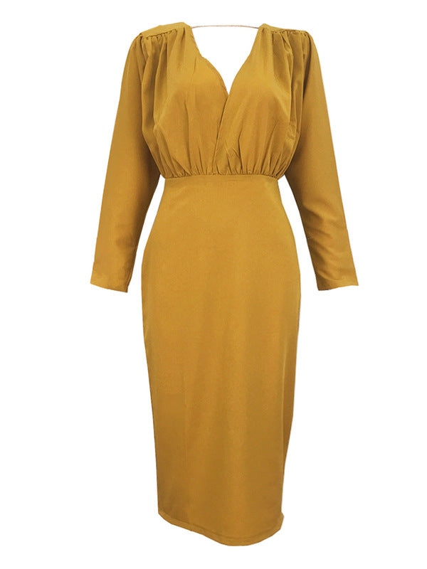 Women dress Yellow Solid Color Apron Yellow 724GoShop