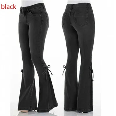 Ladies Jeans Mid-Waist Lace-Up Denim Trousers Stretch 2 724GoShop