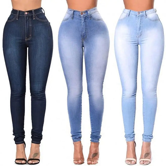 Women Elastic Stretch Jeans High Waist Solid Color Trousers Skinny Jeans Denim Pants 724GoShop