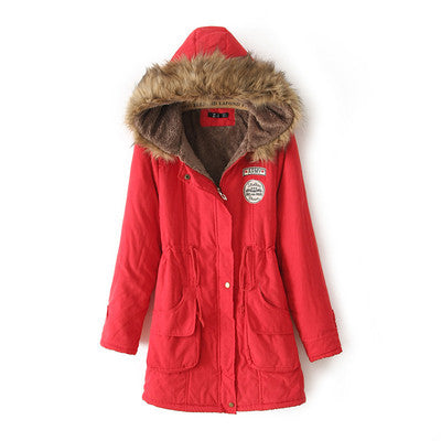 Warm Hooded Parka Jackets for Women red 724GoShop