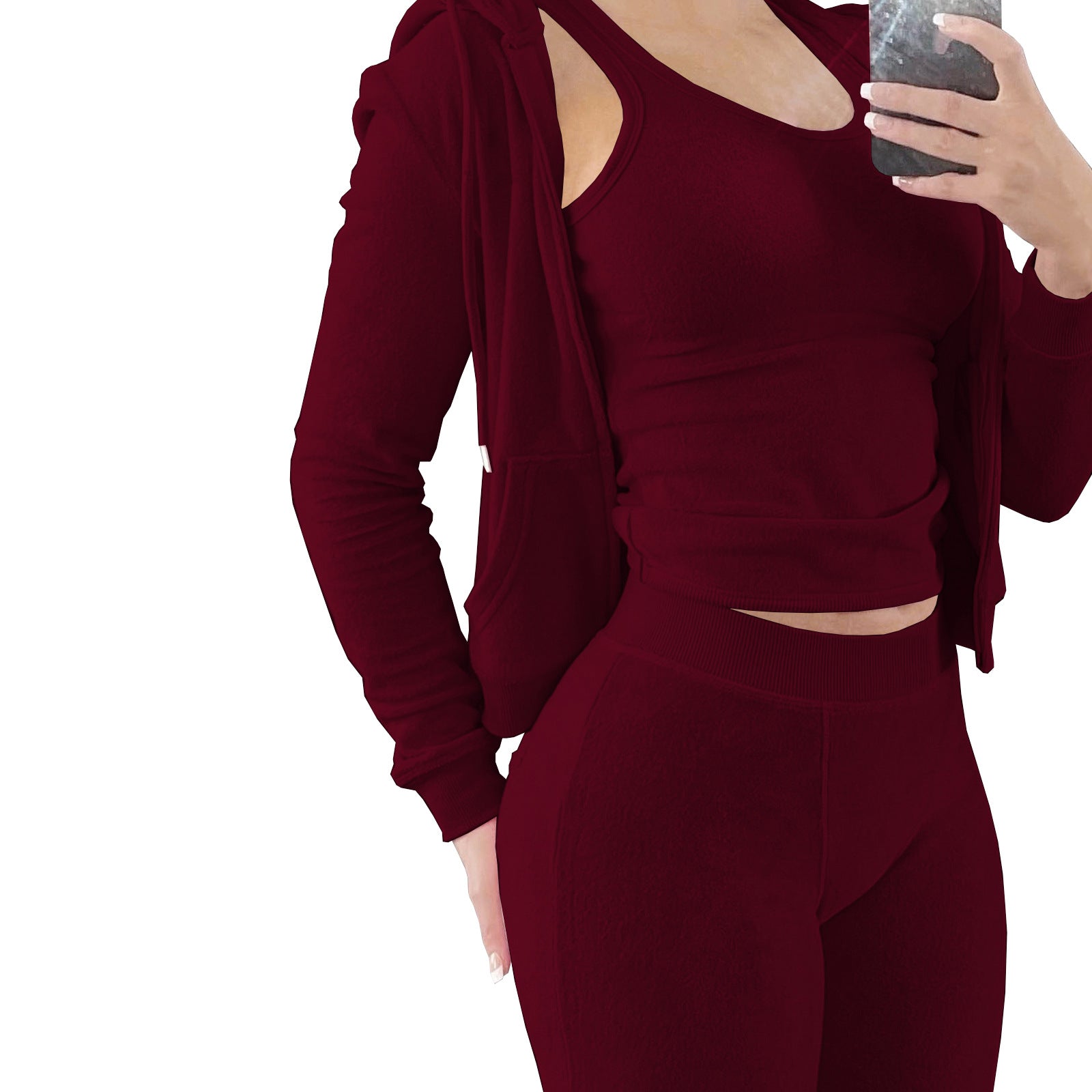 Three Piece Set Sweatshirt Tracksuit legging and Hoodie Burgundy 724GoShop