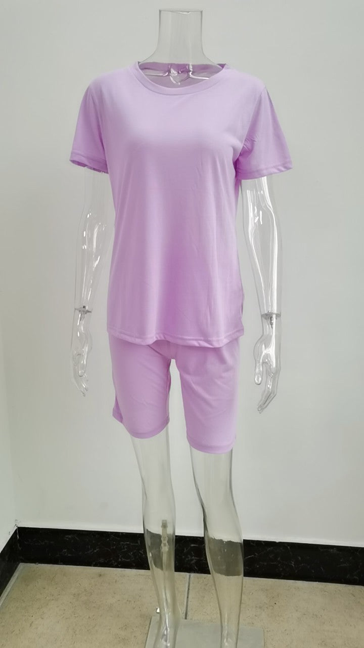 22ST0605 Women Clothing Cotton T Shirt sets 22ST0605 light purple 724GoShop