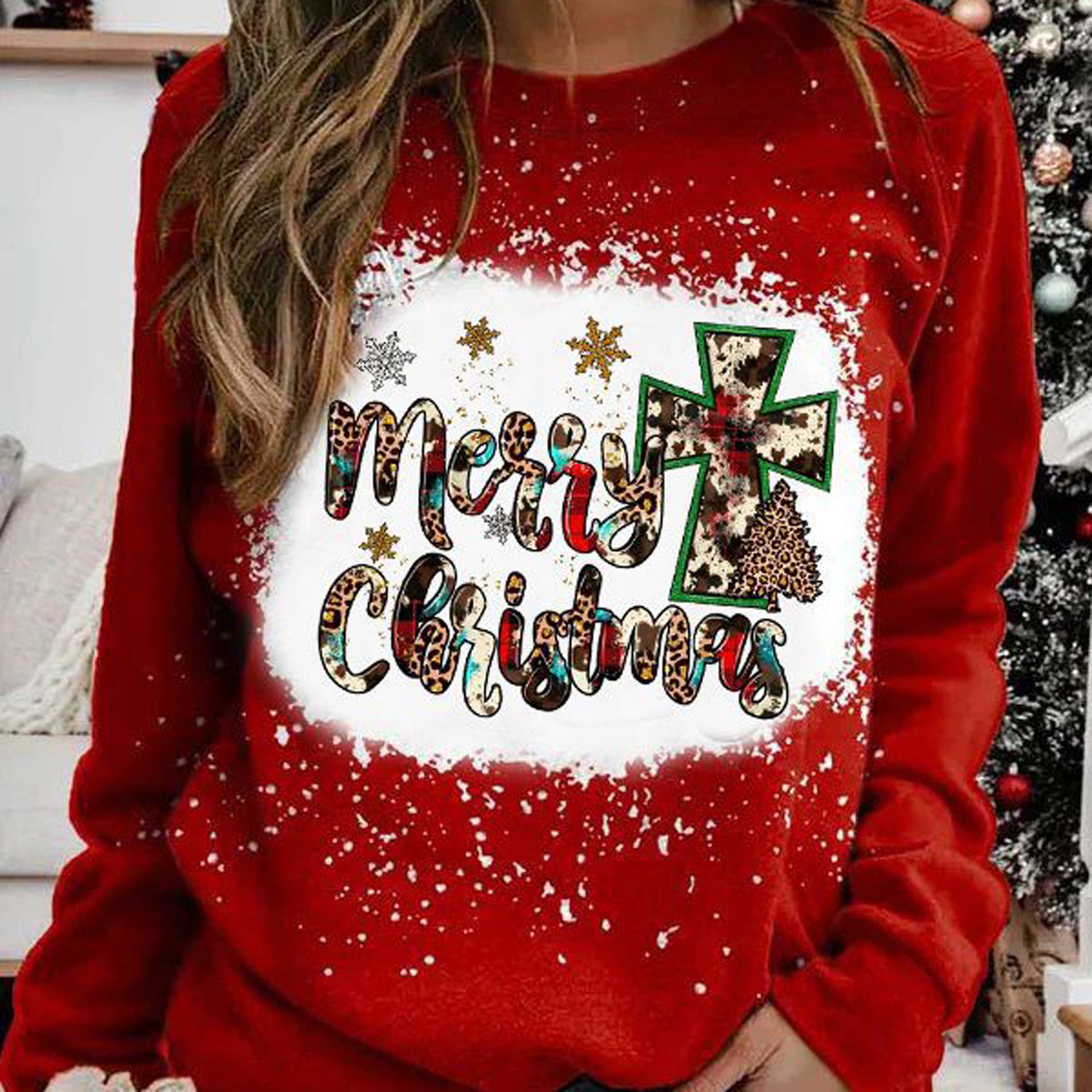 Trendy Women's Winter Sweatshirt New Christmas Fashion Digital Printing Gradient Decoration Breathable Knitted 724GoShop