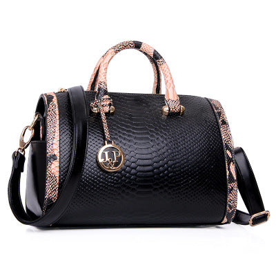 sling bag handbag Large Capacity women hand bag snake Leather boston handbag for women black 724GoShop