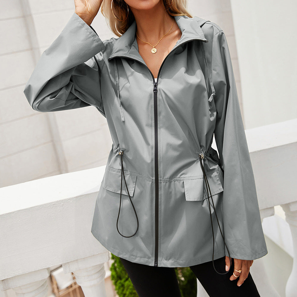 Women's Raincoat Waterproof Hood Jacket for Women Light Grey 724GoShop