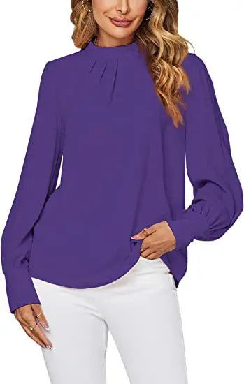 Women Long Sleeve Blouses Lady Loose Casual Chiffon Shirt Tops Blouse Purple 724GoShop