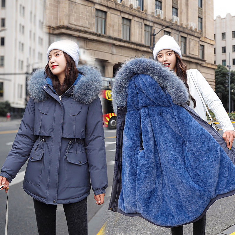 Winter Jacket Women Thick Warm Parka Hooded Cotton Coat Slim Jacket Long Paragraph Plus Size Dark blue 724GoShop