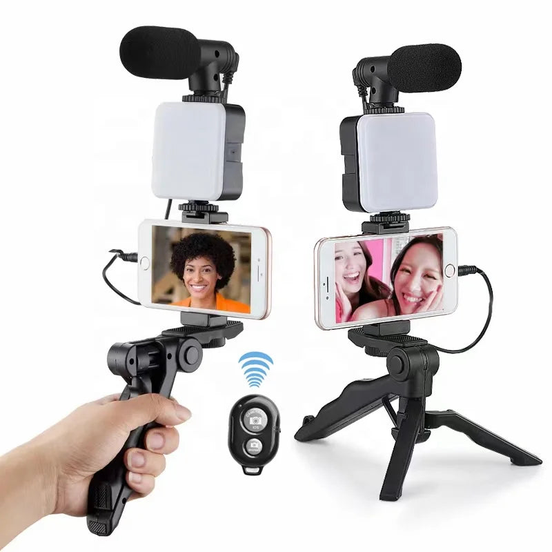 Vlog Beginners Smartphone Phone Video Kit AY-49 LED Light Microphone Tripod Hands Free Blog Youtube Camera Travel Vlogging Kit 724GoShop