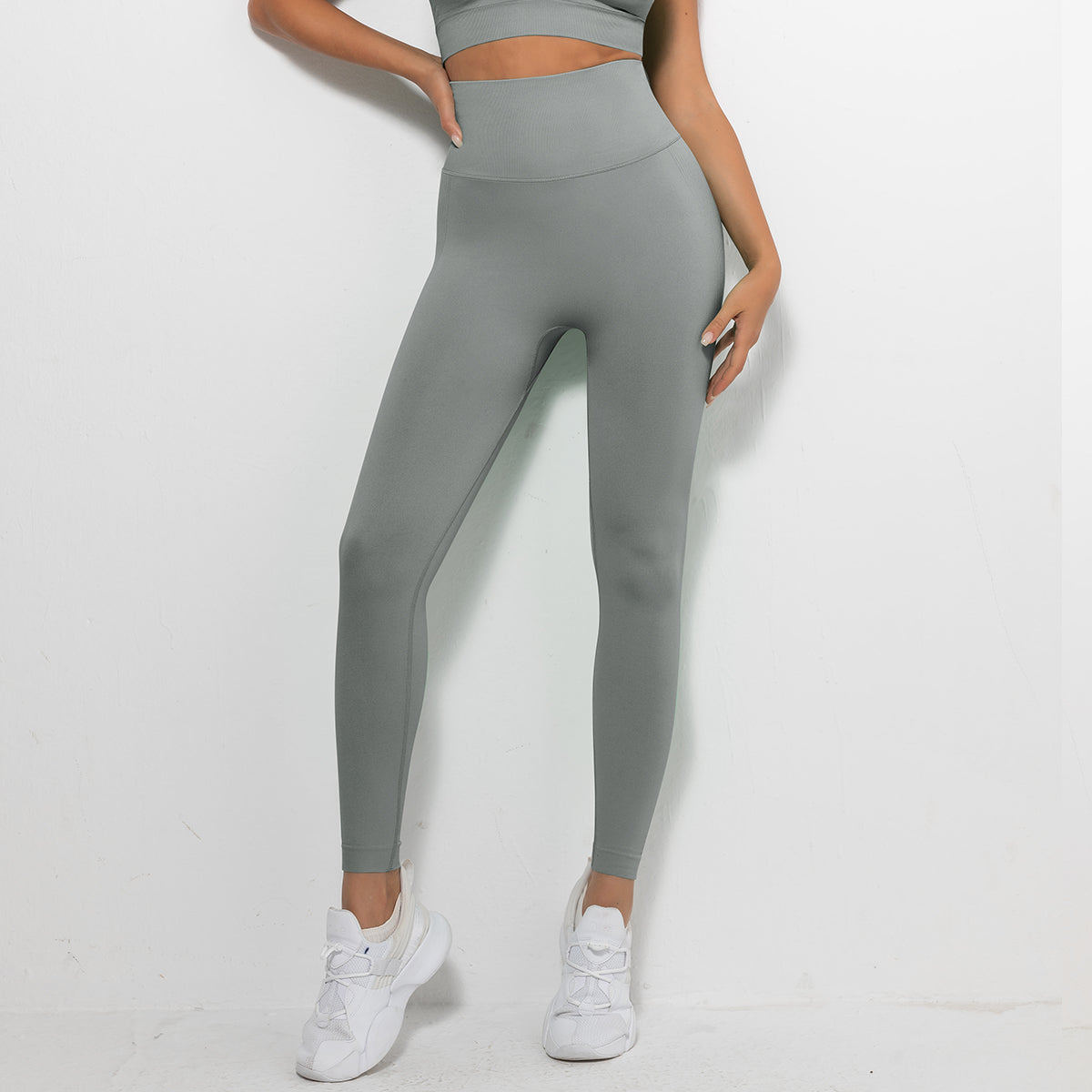 High Waist Tights Pants Fitness Leggings Grey Green 724GoShop