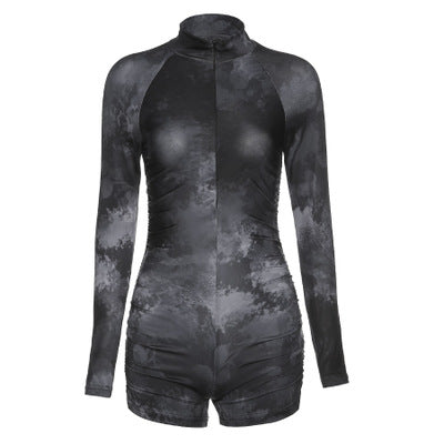 Tracksuits For Women Tie Die Long Sleeve One Piece Jumpsuit V-neck High Waist Tight Fitness Romper 3 724GoShop