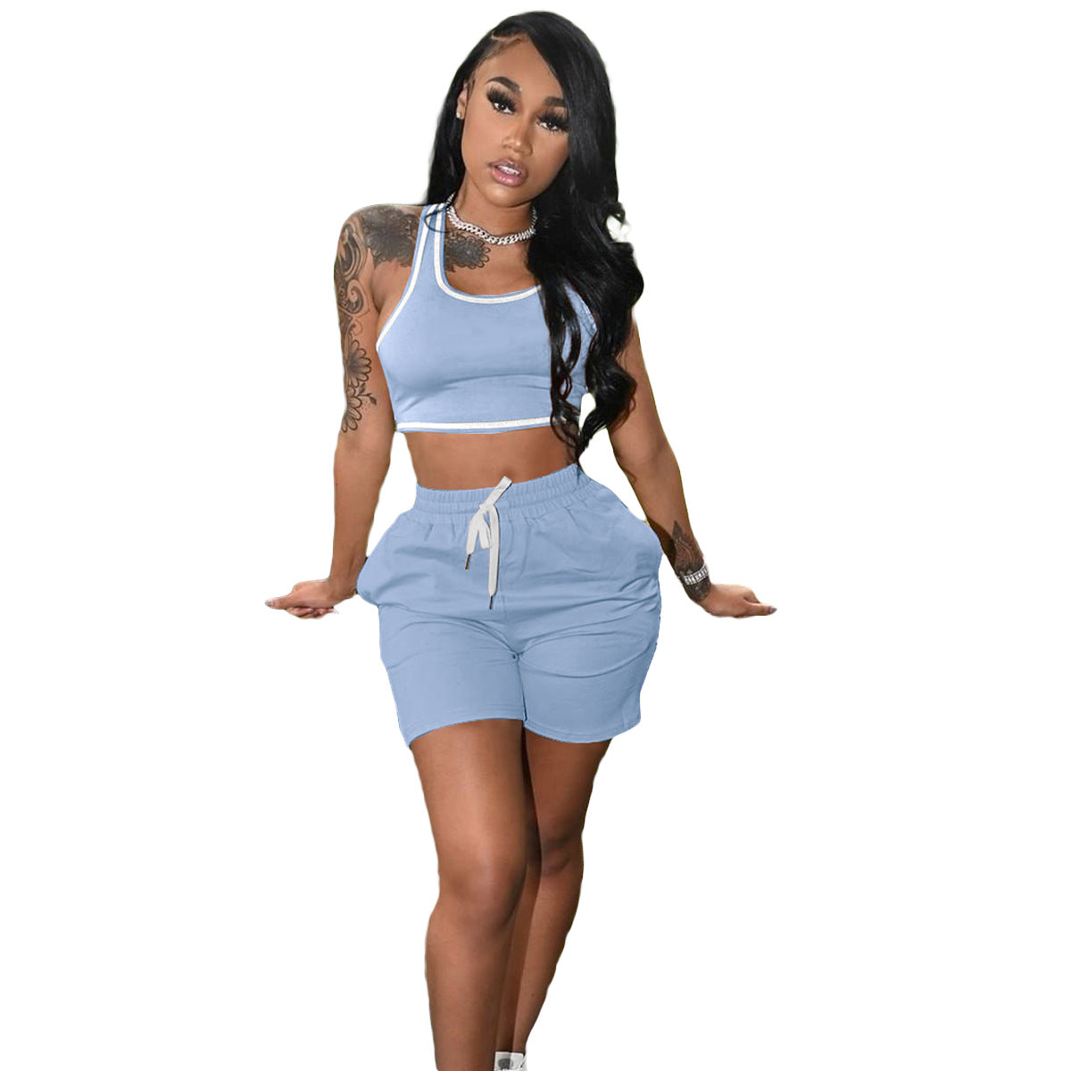 Two Piece Women Tracksuit Set Light Blue 724GoShop