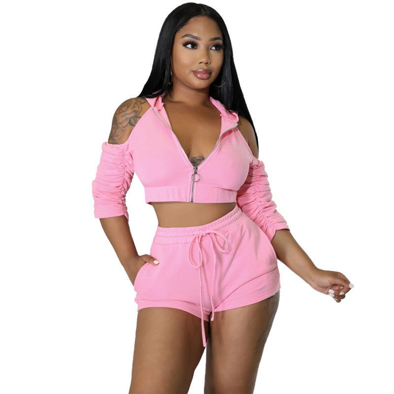 Tracksuit Two Piece Set Women Shorts Pink 724GoShop