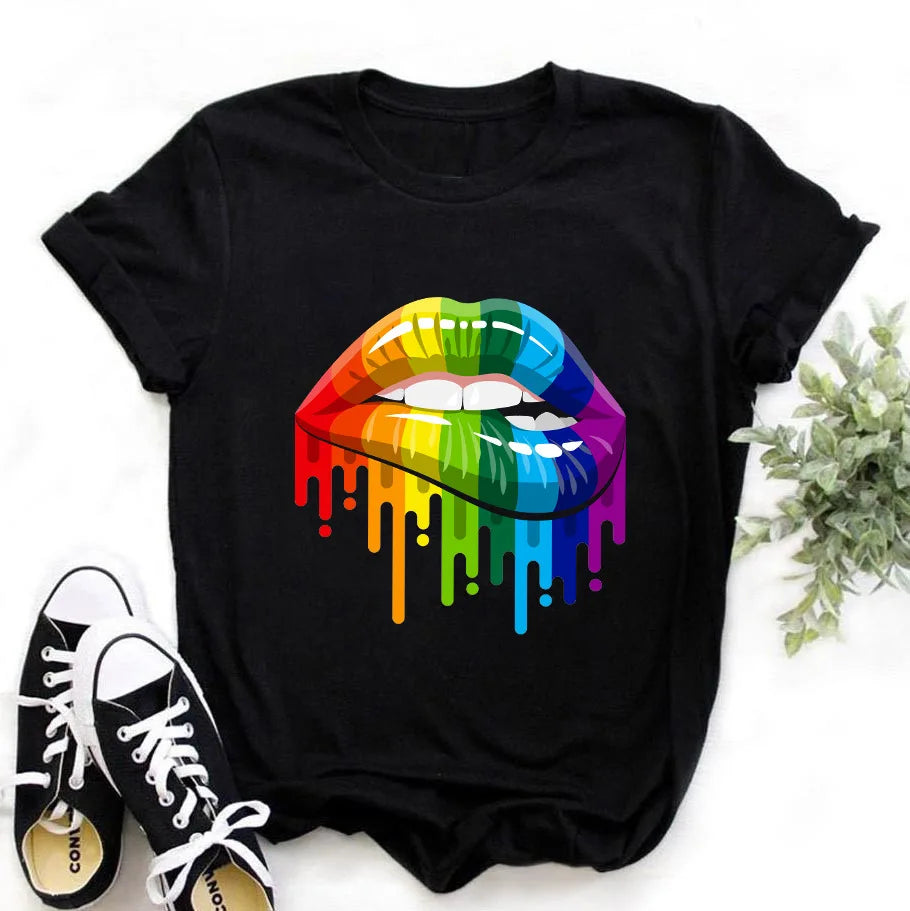 T-Shirt Women'S Short Sleeve Boutique Lip Custom Tshirt Printing Graphic T Shirts 724GoShop