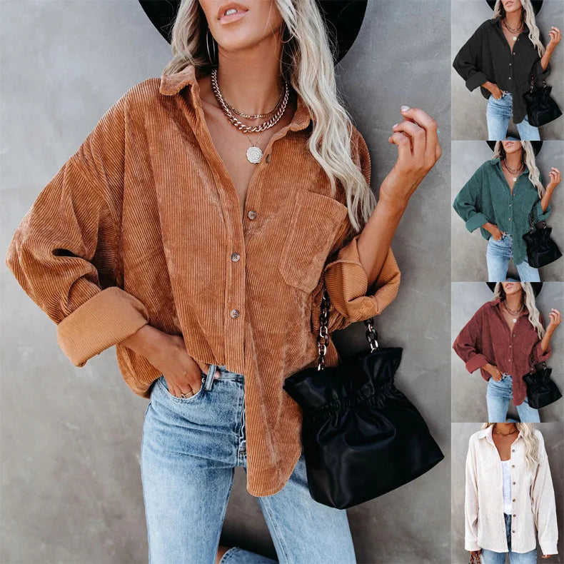 women long sleeve blouse solid color casual coat shirt 724GoShop