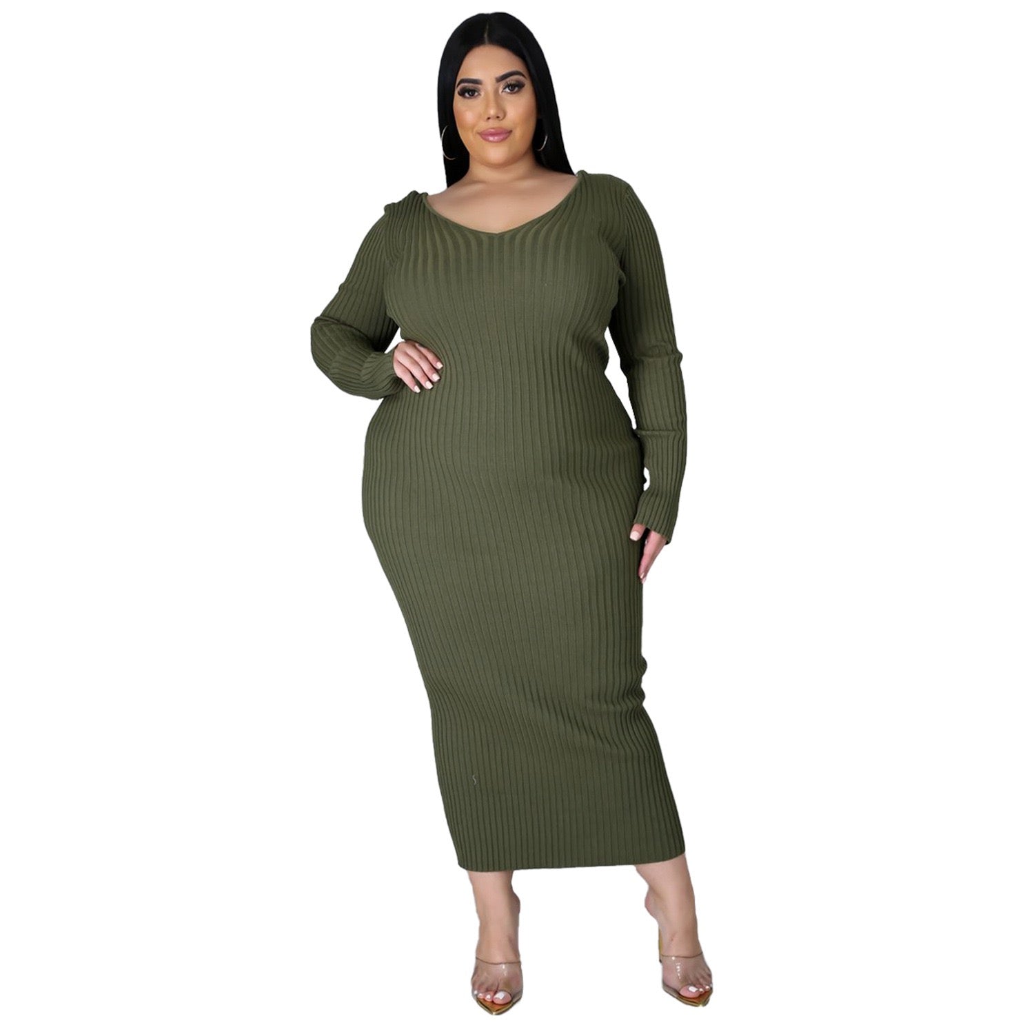 ZHEZHE Winter autumn fashion long sleeve knitted dress plus size 5XL women sweater dresses casual 724GoShop