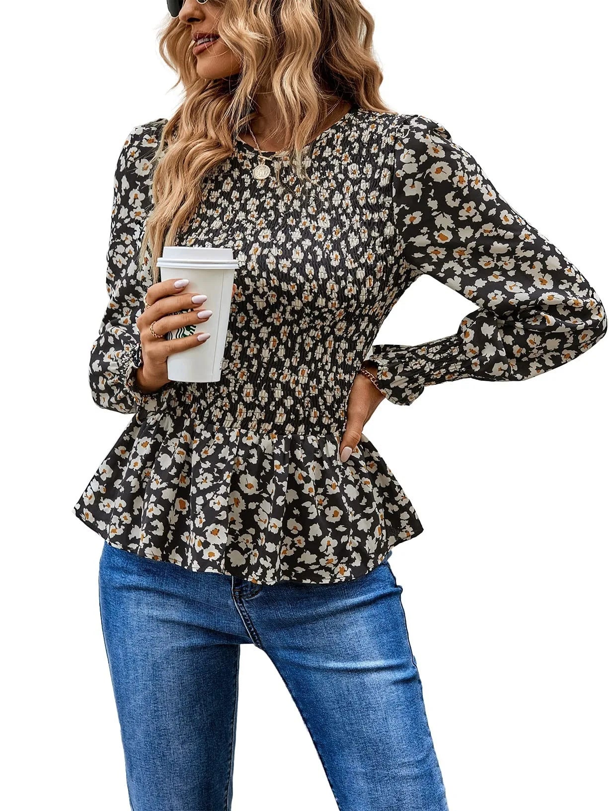 Women Blouses Pullover Denim Shirts Waist Denim Blouse Black-Daisy 724GoShop