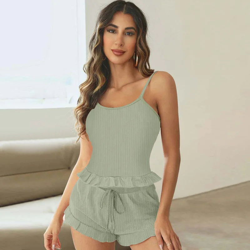 Casual Woman Sleepwear Rib Cami Shorts Sexy Pajamas Set for Women F9 724GoShop