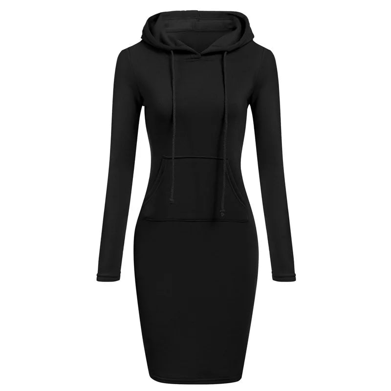 Autumn And Winter Fashion Solid Color With Pocketst Hoodie Dress Slim Womens tracksuit Dresses Casual Hoodie Sweatshirt Dress 724GoShop