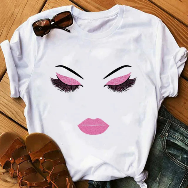 Women eye Lashes Tops Print Ladies Fashion Graphic T-Shirt 19 724GoShop