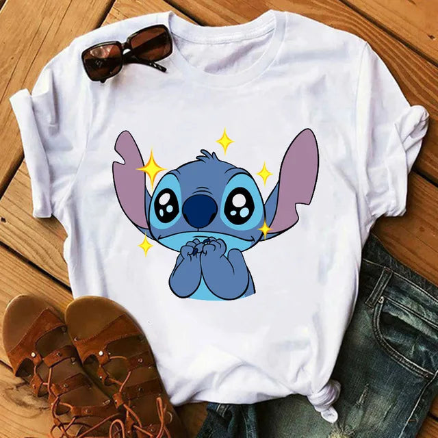 Short Sleeve T Shirt Women Camiseta Lilo Stitch Cartoon Kawaii Tshirt 17 Polyester 724GoShop