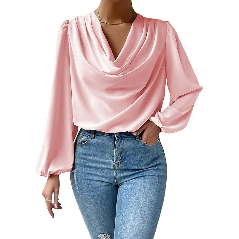 European And American Long Sleeve V -Neck Women'S T-Shirt 724GoShop