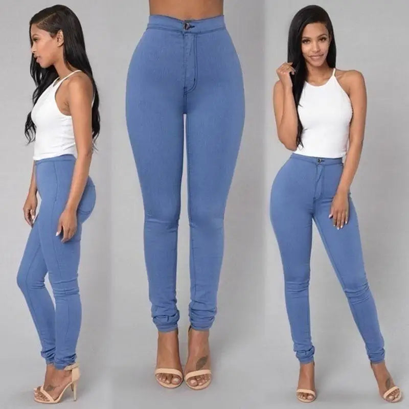 Women Stretch jeans solid color thin slim pencil pants high waist Candy color jeans 724GoShop