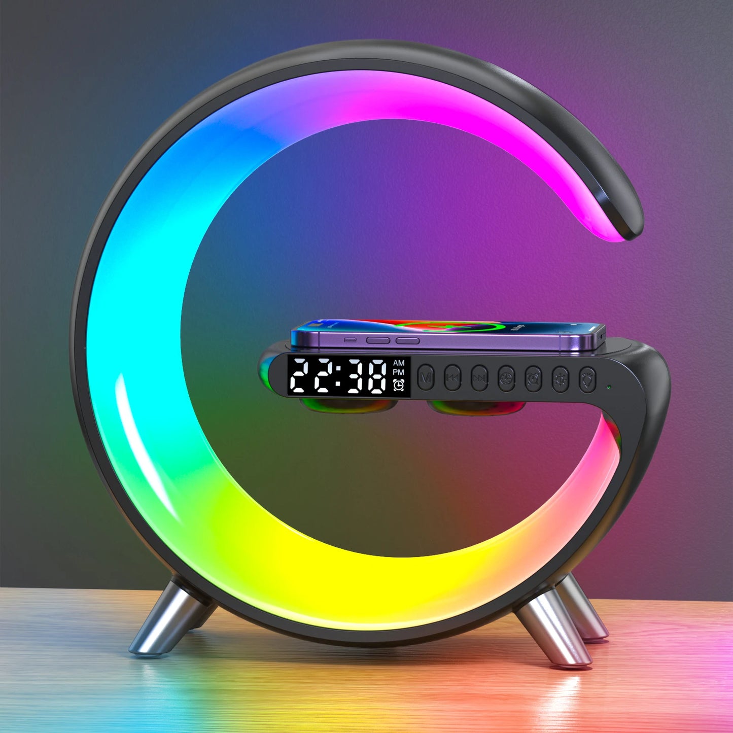 Trending products 2023 new arrivals Alarm Clock Night Light LED RGB Speaker Wireless charger 5 in 1 For iphone 14 13 12 Bedroom 724GoShop