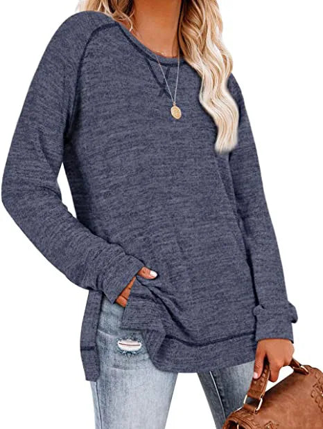 T Shirt Fashion Long Sleeve Womens Crewneck Sweatshirts Sweaters navy blue 724GoShop