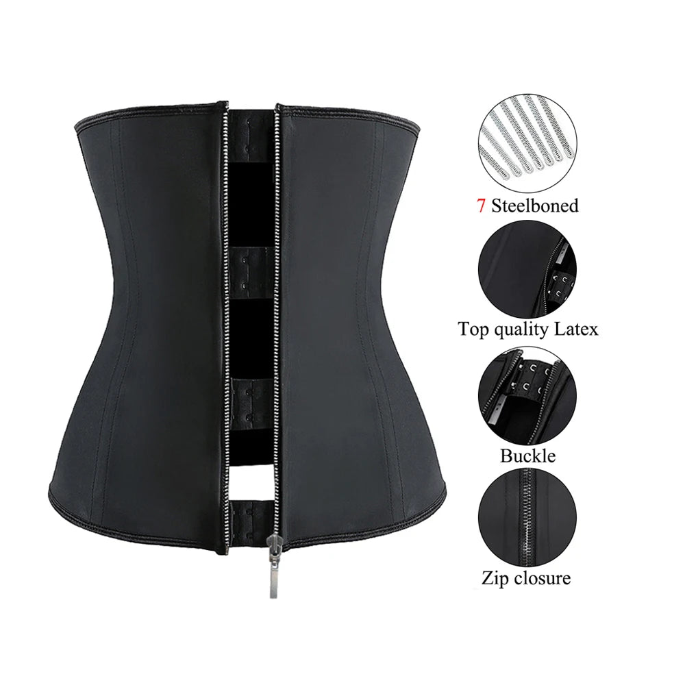 black shapewear for women waist trainer 7 steel bones plus size 724GoShop