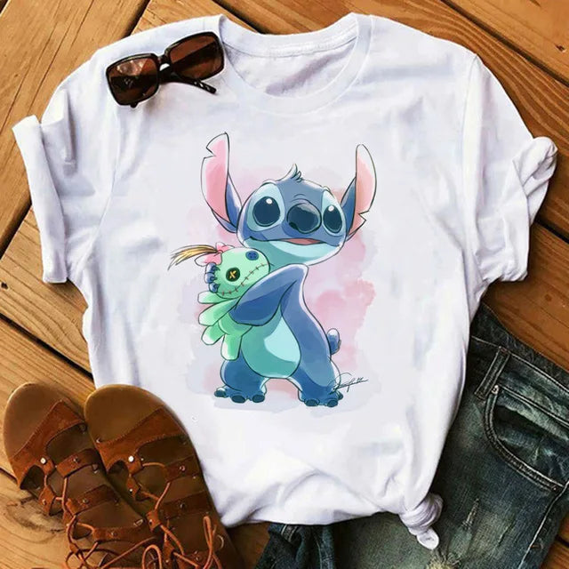 Short Sleeve T Shirt Women Camiseta Lilo Stitch Cartoon Kawaii Tshirt 12 Polyester 724GoShop