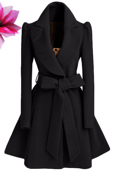 Liu Ming Winter 2023 Women Clothes Elegant Outerwear Woolen Jacket Long Coats Black 724GoShop