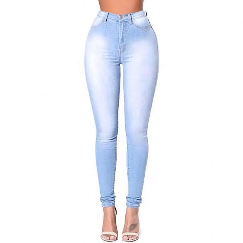 Women Elastic Stretch Jeans High Waist Solid Color Trousers Skinny Jeans Denim Pants 724GoShop