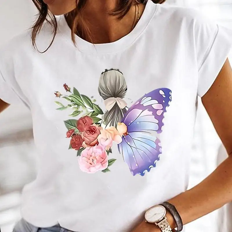 Women Print Clothes Watercolor New Lovely Female Butterfly Tops Graphic T-Shirt Style-19 724GoShop