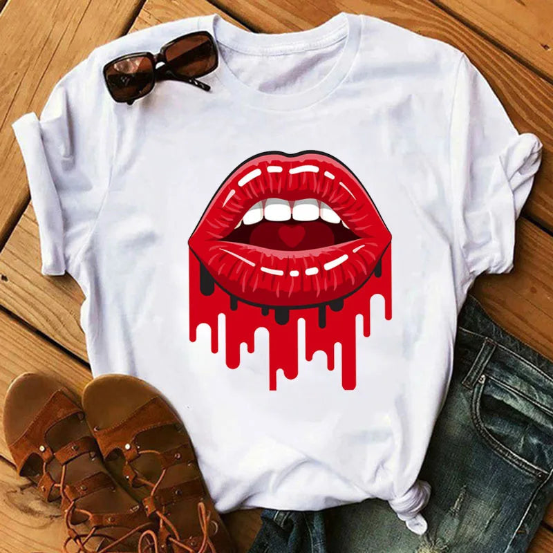 T-Shirt Women'S Short Sleeve Boutique Lip Custom Tshirt Printing Graphic T Shirts ew15 724GoShop