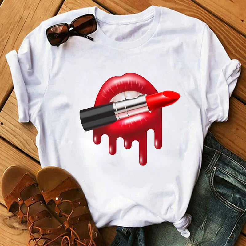 T-Shirt Women'S Short Sleeve Boutique Lip Custom Tshirt Printing Graphic T Shirts ew10 724GoShop