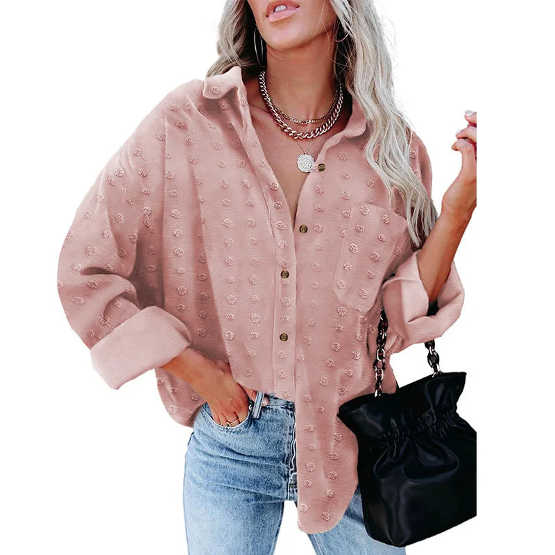 Solid color long sleeves casual plus size chiffon blouse cardigan tops women's blouses & shirts 724GoShop