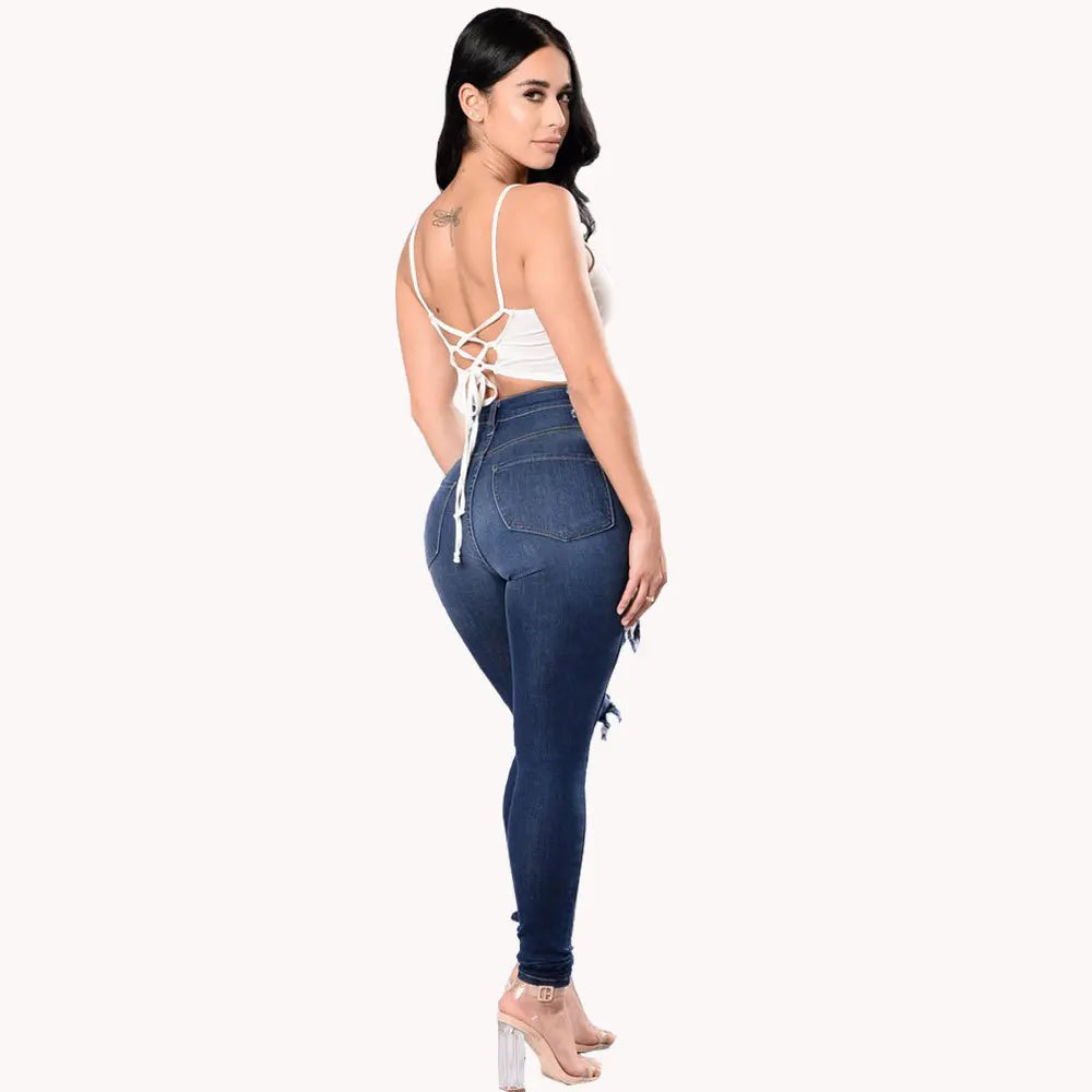 Women Plus Size Ripped Stretch Jeans Distressed High Waisted Jean Pants Skinny Denim Jeans Pant 724GoShop