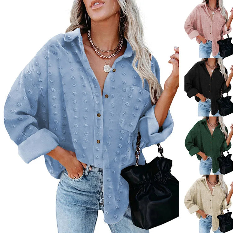 Solid color long sleeves casual plus size chiffon blouse cardigan tops women's blouses & shirts 724GoShop