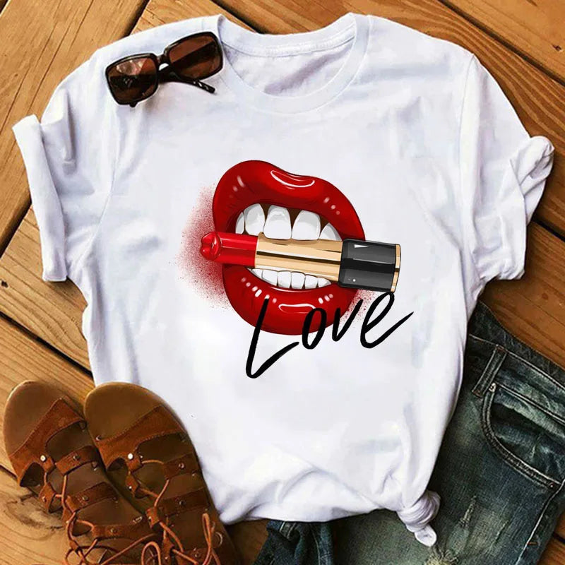 T-Shirt Women'S Short Sleeve Boutique Lip Custom Tshirt Printing Graphic T Shirts ew7 724GoShop