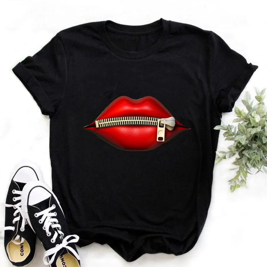 T-Shirt Women'S Short Sleeve Boutique Lip Custom Tshirt Printing Graphic T Shirts ew2 724GoShop