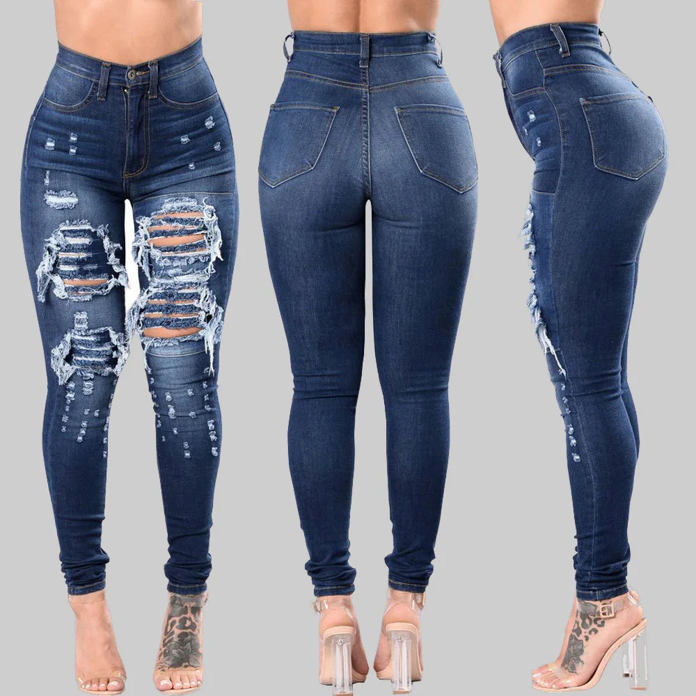 Women Plus Size Ripped Stretch Jeans Distressed High Waisted Jean Pants Skinny Denim Jeans Pant 724GoShop