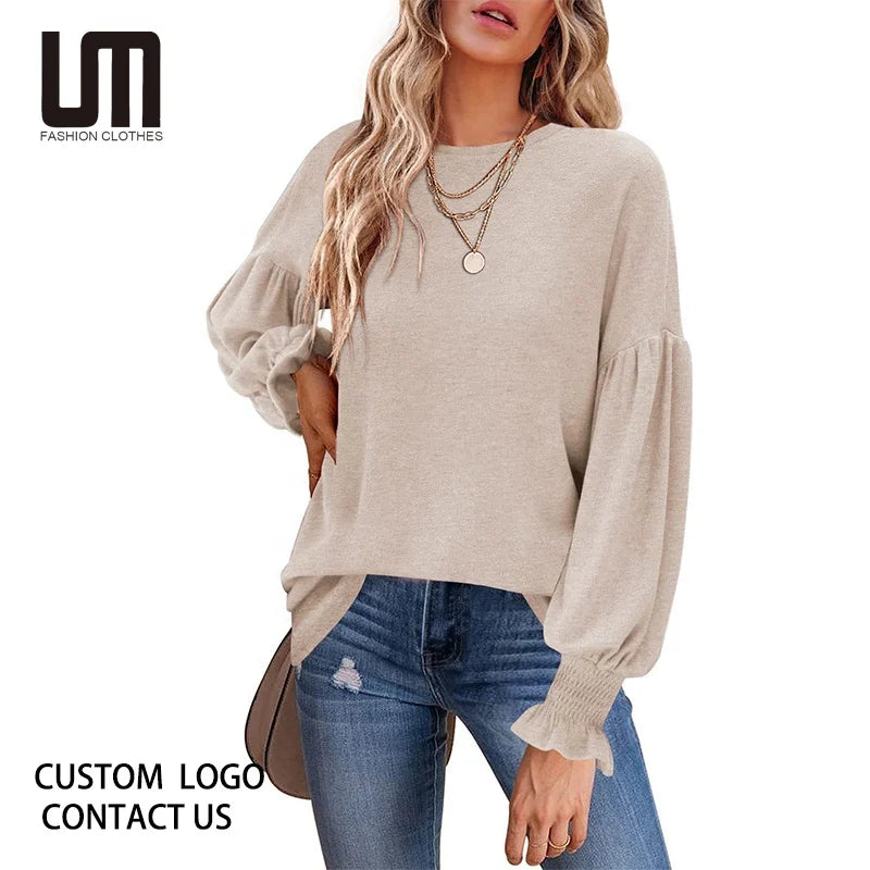 Women Clothes Lantern Long Sleeve Pullover Slim T Shirts Tops 724GoShop