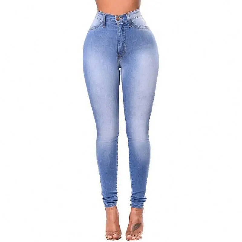 Women Elastic Stretch Jeans High Waist Solid Color Trousers Skinny Jeans Denim Pants 724GoShop