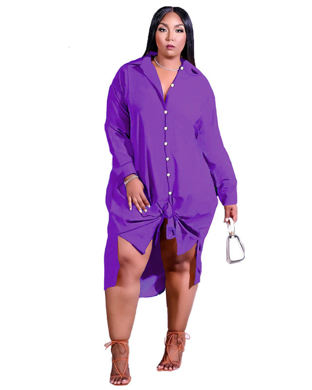 Dressing Plus Size Women: Stylish Solid Color Irregular Lapel Shirts Purple 724GoShop