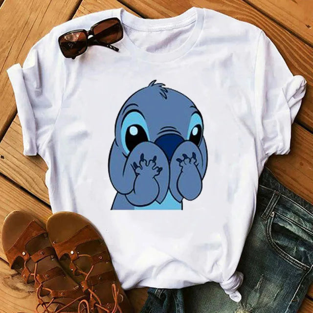 Short Sleeve T Shirt Women Camiseta Lilo Stitch Cartoon Kawaii Tshirt 13 Polyester 724GoShop