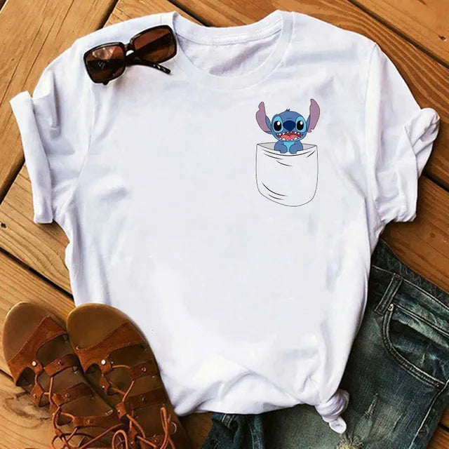 Short Sleeve T Shirt Women Camiseta Lilo Stitch Cartoon Kawaii Tshirt 20 Polyester 724GoShop