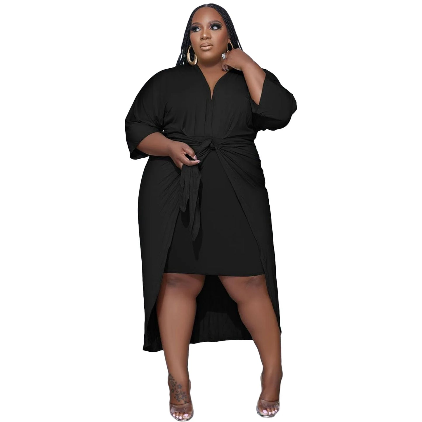 best selling clothing oversized plus size women's dresses Black 724GoShop