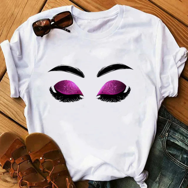 Women eye Lashes Tops Print Ladies Fashion Graphic T-Shirt 9 724GoShop