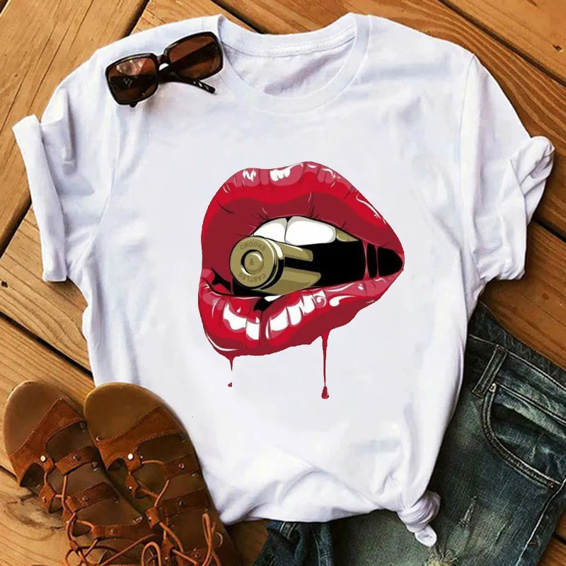 T-Shirt Women'S Short Sleeve Boutique Lip Custom Tshirt Printing Graphic T Shirts ew14 724GoShop